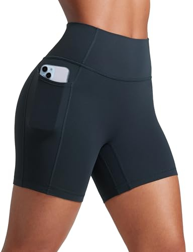 CRZ YOGA Femmes Butterlift Short Qui Soulève Les Fesses 13cm avec Poches - Pas de Coutures Devant Taille Haute Yoga True Navy 40