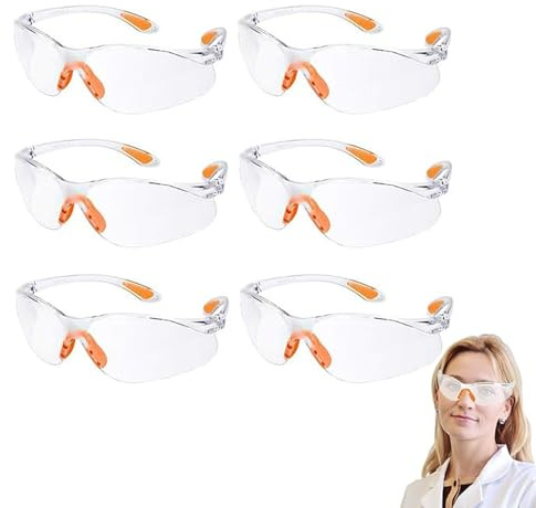 Hsyadazi Lot de 6 paires de lunettes de protection, transparentes, avec nez en caoutchouc, lentilles en polycarbonate résistantes aux rayures pour laboratoire, artisanat et tir (femme/homme/enfant)
