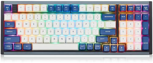 Hexgears I4 Clavier mécanique de jeu en aluminium avec pavé numérique, interrupteur rouge Kailh, rétroéclairage RVB, touches PBT, remplaçable à chaud pour Windows/Mac OS (blanc-bleu)