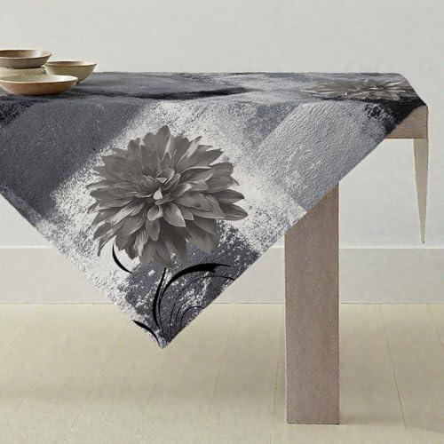 ViaElayu Tischdecke Schwarz Grau Blau Retro Mitteldecke mit Blume Bauernhaus Tischdekoration Rustikales Ölgemälde Abwaschbar Klein Tischdecke Akzenttisch Dekoratives 85x85 Tablecloth für Küche Urlaub