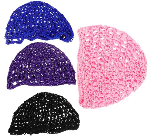 BESPORTBLE 4 Stück Teiliges Atmungsaktives Haarnetz für Damen Handgehäkelte Mesh Hauben in Blau Schwarz Leichter Bequemer Netzhaube zum Schlafen und Alltag für Yoga und Sport
