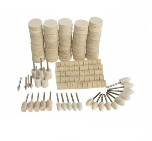 FUNOMOCYA 129 Stk Teiliges Wollfilz Polierscheiben Set Polier Schleifpads für Metalloberflächen Holz Jade Schmuck mit Schaft Geeignet für Automobil Schmuckherstellung Maschinen und Glas