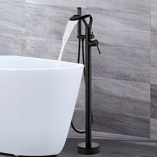 KUNYOS Wannenarmatur Mit Brause Freistehend Wasserfall 2 Modi Bad Armatur Badewanne Mit 1,5M Brauseschlauch Einzelloch,Schwarz