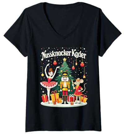 Femme Casse-Noisette Ballet Poupée de Danse Noël Femmes Filles T-Shirt avec Col en V