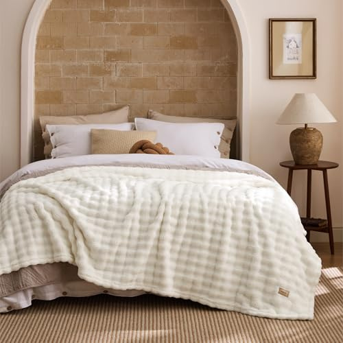 BEDSURE Gosig filt fluffig bubbelfilt – ullvit, 220 x 240 cm | Sofffilt, tjock fleecefilt, överkast för rumsdekoration, molnmjuk och ventilerande ullfilt, gåva för kvinnor