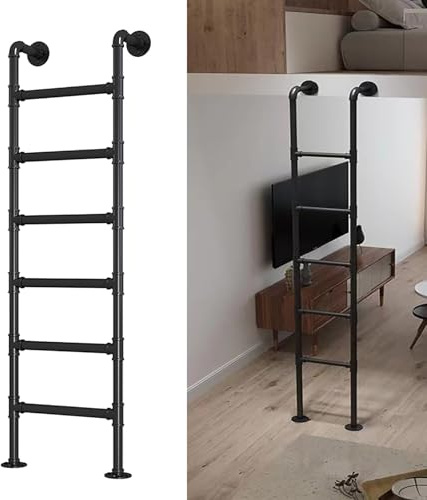 ZENSTYW Wandmontierte Metall Dachbodenleiter,Sicherheitsersatz Für Klettern Im Innen- Und Außenbereich,Notausstiegsleiter Für Fensterschächte,150 Kg Tragkraft(Black,1.0m/3.3ft)