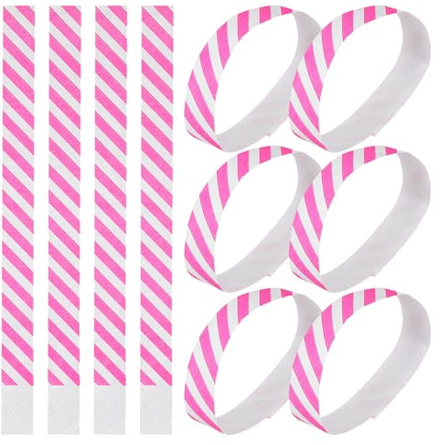 Healvian 100pcs Disposable Paper Wristbands Festival Entry Bands Party Concert Wristbands with Striped Pink Design for Event Access Control