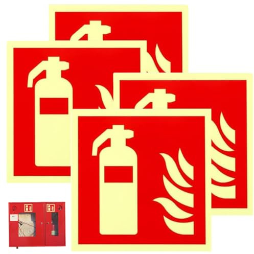 Señales de Extintor de Incendios, 4 Piezas, Señal Extintor PVC Autoadhesivo, Señal Fotoluminiscente Extintor, para Exterior e Interior Señal Extintor Contra Incendios Carteles de Extintor, 15 x 15 cm