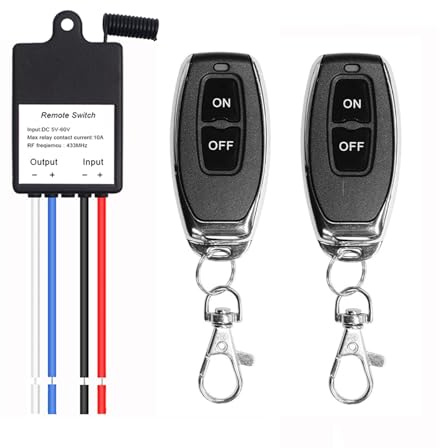 QIACHIP Interruptor inalámbrico de 12 V con mando a distancia, receptor de relé, interruptor de luz RF 433 MHz, 1 canal, 10 A, botón inalámbrico para reequipamiento de ventiladores, lámparas, etc