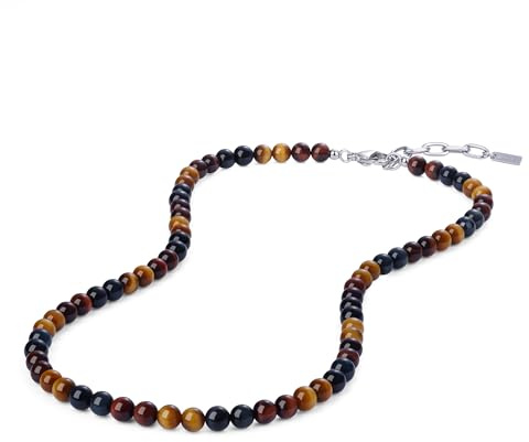 GAVU Herren Tigerauge Perlenkette aus 6 mm Perlen in Blau, Rot und Gelb
