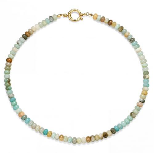 Morfetto Perlenkette Damen Bunt Choker Kette Damen Boho Edelstein Kette Naturstein Statementketten Sommer Schmuck Geburtstag Geschenk für Frauen Halsreife – Amazonit