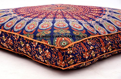 Handicraft-Palace, Indisches Pfauen-Mandala-Bodenkissen, Kissenbezug, quadratische, Meditationspuff