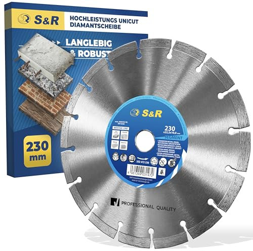 S&R Diamanttrennscheibe PREMIUM, Trennscheibe 230 x 22,2 x 10 x 2,6mm, lasergeschweißt zum Schneiden von Beton, armierter Beton, Granit, Naturstein, Ziegel