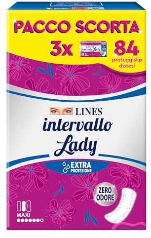 LINES INTERVALLO LADY PROTEGGISLIP, salvaslip distesi per tutti i tipi di perdite, protezione aggiuntiva, zero odore, confezione scorta