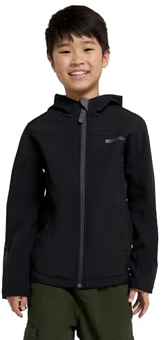 Mountain Warehouse Exodus Kids Softshell Jacket | Hooded Wind & Water Resistant, Breathable Coat with Fleece Lining for Warmth, Ideal for Playground & After-School Adventures