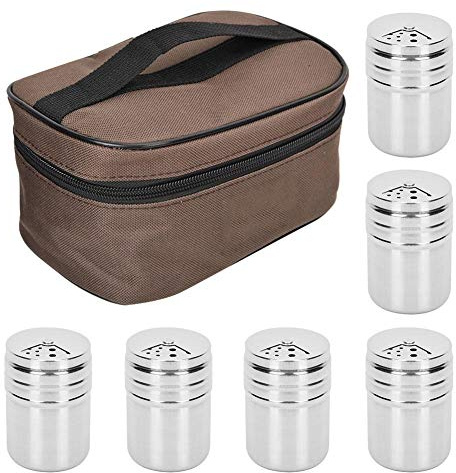 Gewürzbehälter, Gewürzstreuer, Ausgießer, Gewürzglas, Pfeffer, Salz, Topf mit Aufbewahrungstasche, Outdoor, Camping, Grillen, 6 Stück