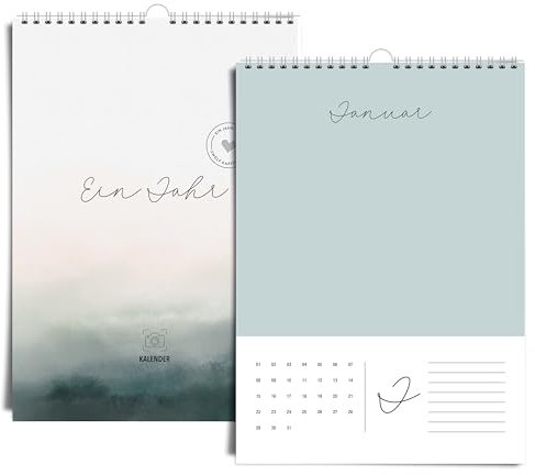 heaven+paper® Fotokalender immerwährend zum selbstgestalten | Bastelkalender 2026 A4 aus extra dickem 250 g/m² Karton | Wandkalender 2026 Made in Germany (Aqua)