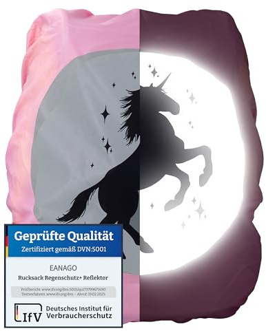 EANAGO® Rucksack Regenschutz Regenhülle wasserdicht Reflektor Schulranzen | Einhorn Universal Regenüberzug Backpack Cover Sicherheitsreflektor 100% wasserdicht nahtlos Ranzen Kinder Schule Einschulung