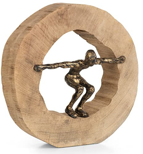 Moritz Holzdeko Skulptur Wage den Sprung I Sprung Wagen 28 x 27 cm I schwarz Gold I Mangoholz Holz Deko Figur I Wohnzimmer Dekoration I Tisch Deko I Skulpturen Deko Modern