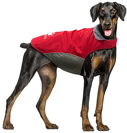 IREENUO Wasserdichter Hundemantel, Hundejacke Winter Winddichter Warmer Hunderegenmantel für Mittelgroße bis Große Hunde mit Sicheren Reflexstreifen und Verstellbarem Brustriemen (3XL, Red)
