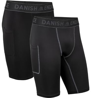 DANISH ENDURANCE Kompressionsshort Män, Inget skav, 2-pack | Kompressionsshorts, snabbtorkande med skavfri komfort och sidofickor, för gym, löpning och intensiv träning