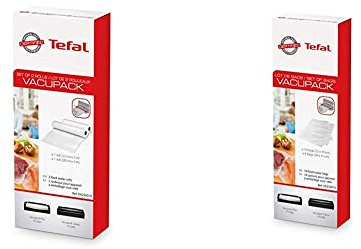 Tefal Rouleaux & Sacs VACUUM SEALER MACHINE avec Sacs Réutilisables en Plastique, Acier Inoxydable, Manuel, Convient Réfrigérateur et Congélateur