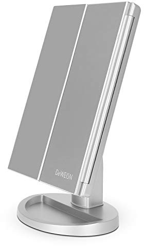 deweisn Espejo de Maquillaje con LED, Iluminado Espejo de Mesa Luz con Ampliación 1X / 2X / 3X Plegable Espejo de la Vanidad Rotación 180° Pantalla Táctil Espejo Cosmético para Hombre y Mujer