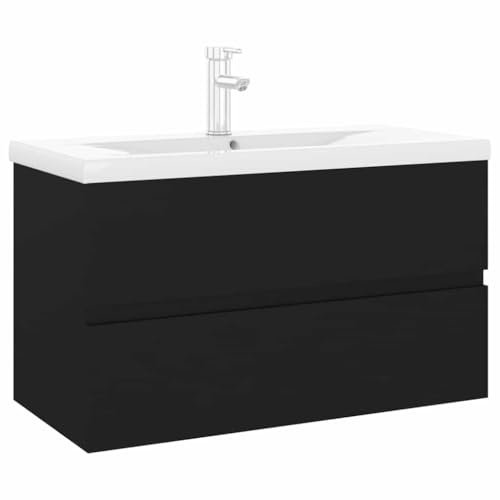 Armoire d évier avec lavabo intégré noir bois d ingénierie