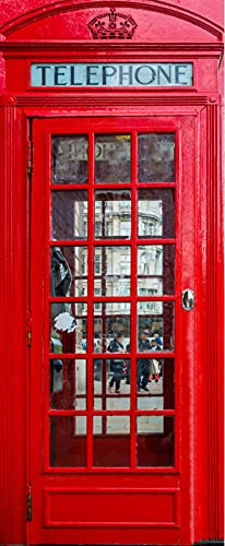 A.Monamour Pegatinas Decorativas de Puerta Autoadhesivo 3D Cabina De Teléfono Roja En Londres Vinilo para Puertas Mural PVC Pegatinas de Pared Foto Poster 95 x 215 cm