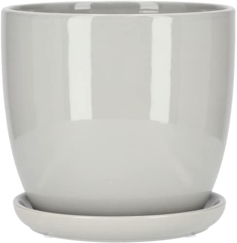 KOTARBAU® Vaso da fiori in ceramica, diametro 15 cm, con vassoio antigoccia, colore: grigio