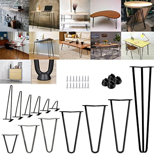 Yiyai 12 Inch Hairpin Legs, Set of 4 Heavy Duty Metal Furniture Legs, 3/8 Dia Two-Rod Mid Century Modern Steel Table Legs for Chair, Bench, Desk, Nightstand - Black