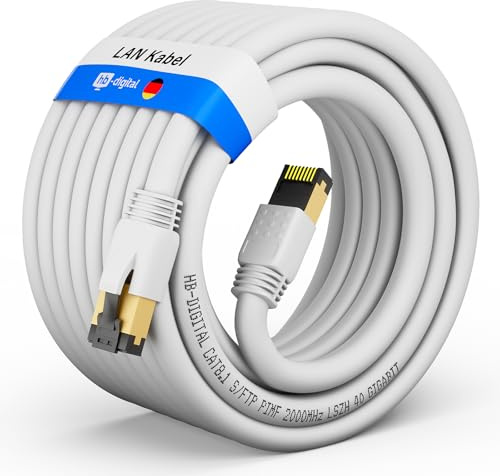 HB-DIGITAL Cable de red LAN CAT 8, 10 m, AWG 24 S/FTP LSZH 40 Gbps 2000 MHz, certificado GHMT, cobre puro con conector RJ45 chapado en oro para conmutador, router, módem, PC, color blanco