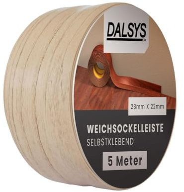 Dalsys Weichsockelleiste selbstklebend Buche 5m Klebeleiste, Abschlussleiste für Fugen in Wohnbereich, Küche, Bad, aus PVC Kunststoff