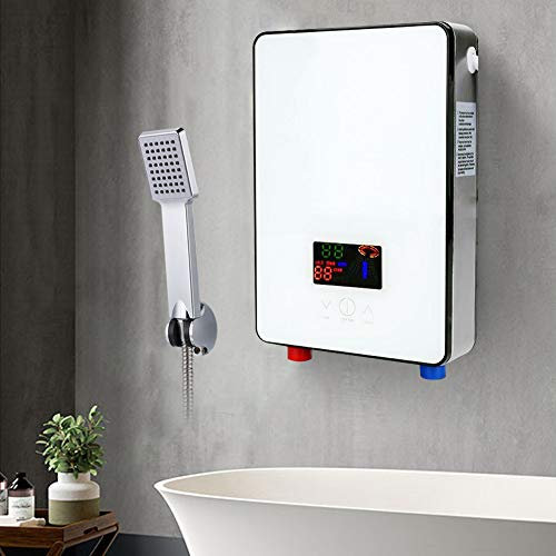 KOLHGNSE Elektronischer Durchlauferhitzer, 6500W Tankless Elektrischer Wasserheizer Durchlauferhitzer mit LED-Bildschirm Zeigt 30-55 ℃ für Dusche Küche Bad (Weiß)