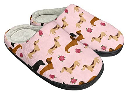 Kuiaobaty Scuff Hausschuhe Schuhe für Damen und Herren, Kuh-Druck, Meerschweinchen, Hunde-Druck, Hausschuhe mit warmem Flanellfutter, lässige Schlafzimmer-Rutsche, Dackel Hunde, 42/42.5 EU