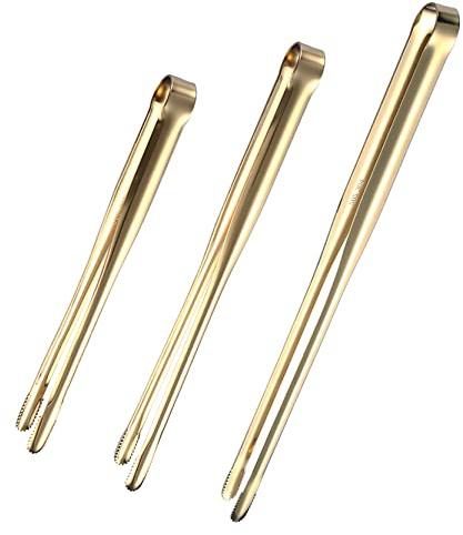 UPTALY Set of 3 18/10 Stainless Steel Slim Tongs (12'' / 9.4'' / 7.5''), Gold, Japanese Barbecue Tweezers, Thicken Yakiniku Tongs, Korean Grill Tong, Conveyor Sushi Tong, Kitchen Bacon Tong