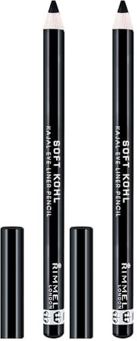 Rimmel Soft Kohl Kajal Professional Eyeliner Pencil, Intense Long-Lasting Colour, Up to 12 Hours Wear, Smudge Proof, 1.2 grams, Jet Black - Pack of 2