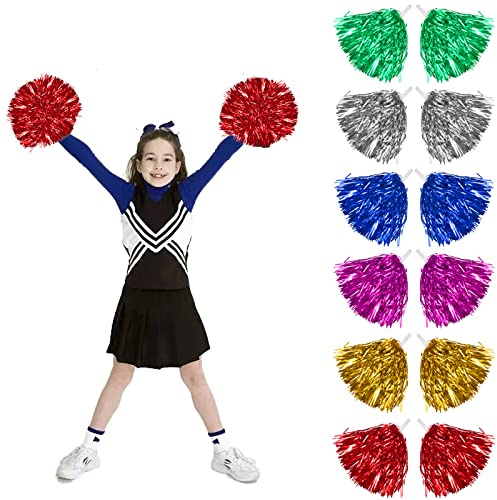 12 Stücke Cheerleading Pom Poms,Pom Poms aus Metallfolie, Cheerleader Jubeln Pom Poms mit Schlagstockgriff, Jubelnde Truppe Handblume zum Erwachsene Mannschaft Geist Sport Spiel Tanzparty(6 Farben)