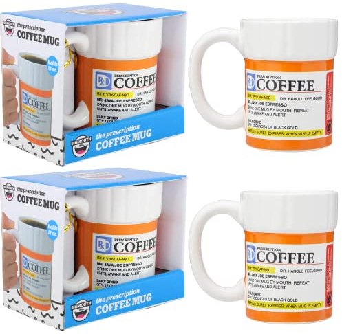 Big Mouth Novelty Gift Mugs Sets - 2X 330ml Fake Prescription Mug