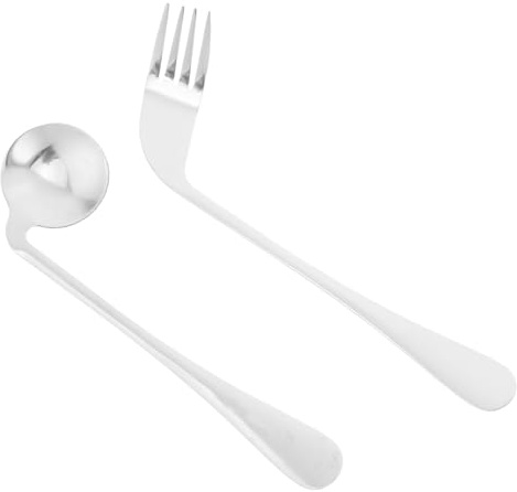 LALAFINA Angled Fork and Spoon Set Lightweight Ergonomic Eating Feeding Utensils for Disabled Hands Seniors and Mobility Aid Use Curved Assist Tableware for Reduced Wrist Stress