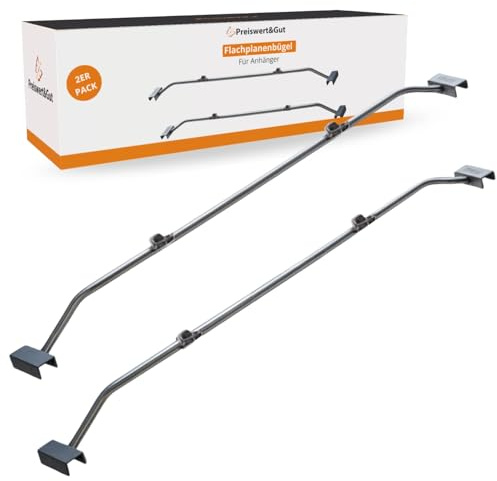Preiswert&Gut Anhänger Planenbügel 2er Set verstellbar 152–220 cm | 2x Flachplanenbügel Set verstellbar für Pkw Anhänger Stahl Planenstütze mit Klemmbügel zur Abstützung