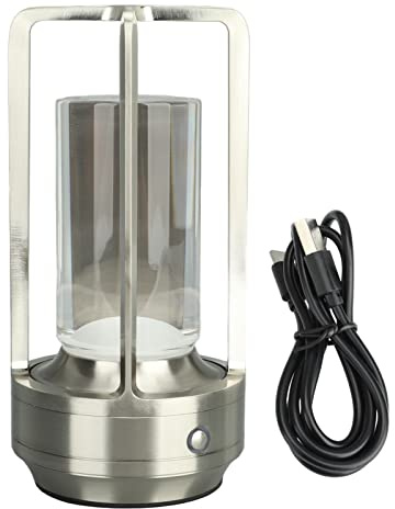 Hyuduo Kabellose Nachttischlampe mit Touch-Steuerung, Dimmbar, 3 Farbtemperaturen, USB-C Aufladung, 2000mAh Akku, Silber Modernes Design Helle Beleuchtung