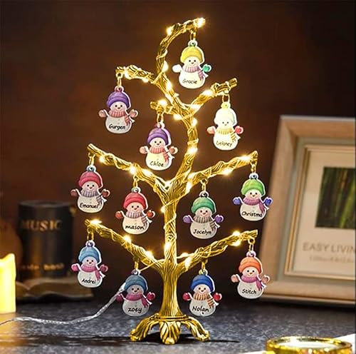 Personalisierte Name Metall Weihnachten Schneemann Baum Licht Benutzerdefinierte LED Schneemann Tischplatte Metall Weihnachtsbaum Lampe Weihnachtsdekoration Geschenke für Familie Nana Mama Oma