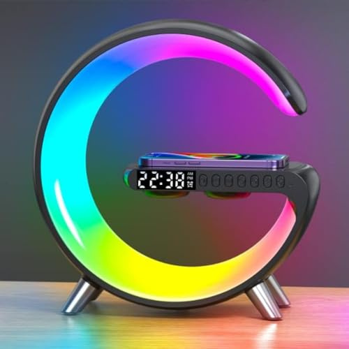 BLOSSOMLIFE Drahtloses Ladegerät Atmosphäre Lampe, Neue Intelligente LED Tischlampe, Dimmbar Nachtlicht Wecker mit Musik Sync App Steuerung (Schwarz)