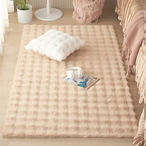 Guetto Hochflor Teppich - Comfy Taupe - Shaggy - Modern - Wohnzimmer, Esszimmer, Schlafzimmer - Fellteppich - Modern Kunstfell Carpet für Schlafzimmer,Camel,80x160 cm