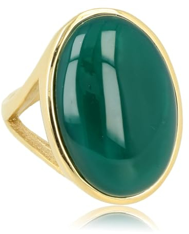 My Bendel Großer Gold oder Silber Ring mit Echtem Rundem Edelstein | Stylischer Ring für Damen | Vintage Design | Verfärbt Sich Nicht & Bleibt Glänzend | Inklusive Luxuriöser Geschenkverpackung