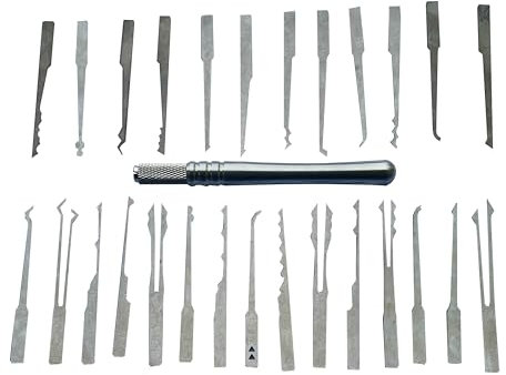 27-teiliges Boutique-Dietrich-Set mit 1-teiligem silbernem Griff, Schnellpicker Lockpicking für Türschloss für Autoschloss, professionelles Schlosser-Werkzeug