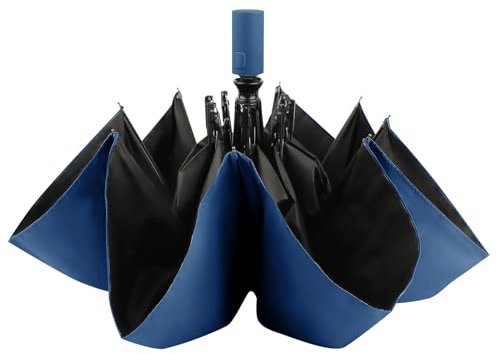 UKOFEW Regenschirm Sturmfest, Sonnenschutz Regen-schirm Im Freien UV Faltender, Schirm mit Auf-Zu-Automatik, 8 Rippen Umbrella, Regenschirm Klein, Blau