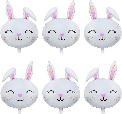 Ballon Lapin 6 Pièces Ballon Paques Gros Ballons Aluminium Décorations de Pâques, Anniversaire Enfants, Baby Shower, Cérémonies Scolaires