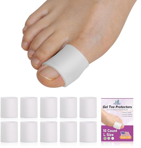 Pnrskter Gel Toe Caps Sleeves Cushions - (10pcs-Large) Toe Guards for Blisters, Corns, Calluses, Hammer Toes, Rubbing, and Ingrown Toenails (Aloe Vera Extract Infused Silicone Materials)